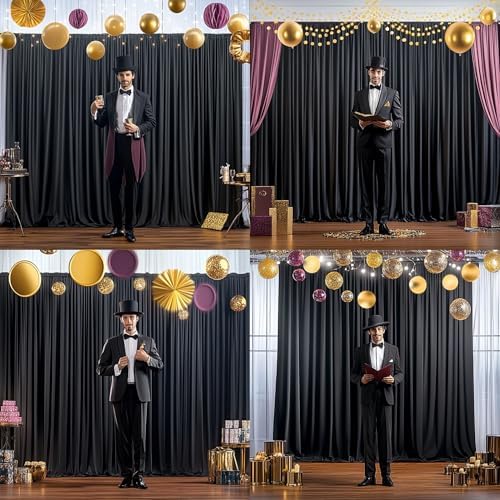 30 ft x 10 ft Thick Black Backdrop Curtain for Parties, 6 Panels Black Polyester Wedding Backdrop Drapes for Birthday Photography Background Party Backdrop Home Decorations - Image 5