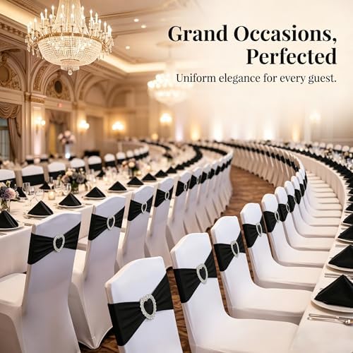 150 Pieces Chair Sashes & Bows - Stretch Spandex Chair Cover Band with Buckle for Wedding, Hotel Banquet, Birthday Party & Home Bulk Decorations(Black) - Image 6
