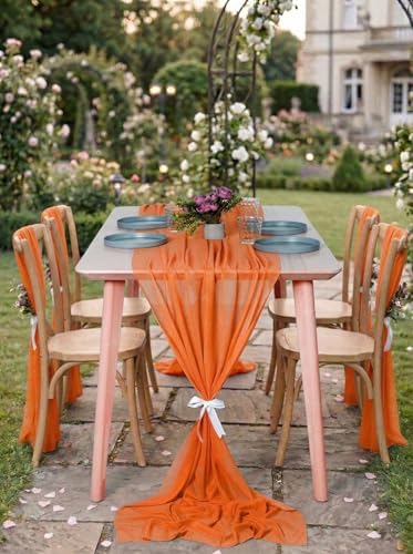 Pack of 5 Chiffon Table Runners 29 x 120 Inch, 10FT Long - Orange - Image 4