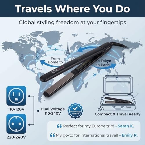 IZUTECH KTX Slim450 Titanium - 1Inch Professional Flat Iron with Adjustable Heat to 450 degrees Dual Voltage Auto Shut-off - Image 4