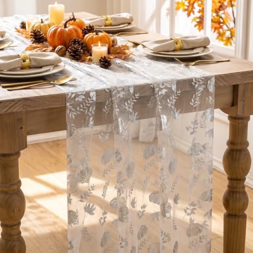 Artoid Mode Fall Gauze Table Runner 120 Inch, Metallic Foil Leaves - Image 6
