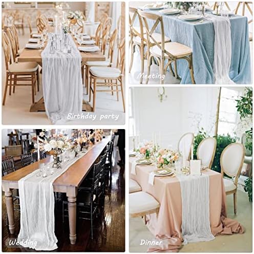 35x72 Inch White Cheesecloth Table Runner Boho Wedding Party Home Decor - Image 6