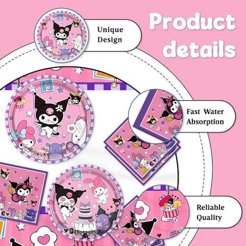 41Packs Kuromis Birthday Decorations Include 20 Plates, 20 Napkins and 1 Tablecover for Kuromis Birthday Party Supplies (kuluomi) - Image 4