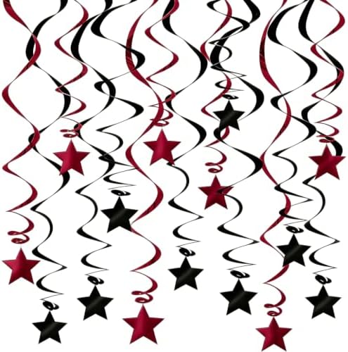 Burgundy Black Hanging Swirl Decorations 32ct with Star Cutouts by PARTVON