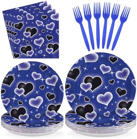 96Pcs Blue Black Heart Y2K Birthday Party Decoration, Serve 24 by Greencian