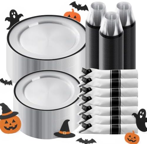 Goodluck 350 Pcs Clear Plastic Plates with Black Rim, Plastic Dinnerware by GoodLuck