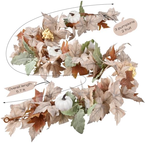 DearHouse Fall Maple Leaf Garland, 5.9Ft Hanging Vine Artificial Autumn Foliage for Thanksgiving, Home, Wedding, Fireplace, Party, Christmas Decor (White) - Image 5