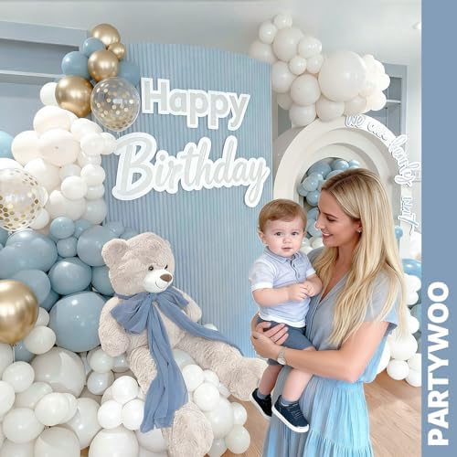 PartyWoo Dusty Blue Balloons 66pcs 12 Inch Slate Blue White Gold Balloons - Image 7