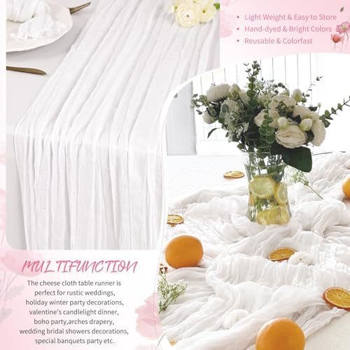 4 Pack White Cheesecloth Table Runner 17x108 Inches Boho Home Decor - Image 5