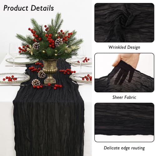 1 Pack Black Cheesecloth Table Runner 120 Inch Boho Wedding Decor - Image 3
