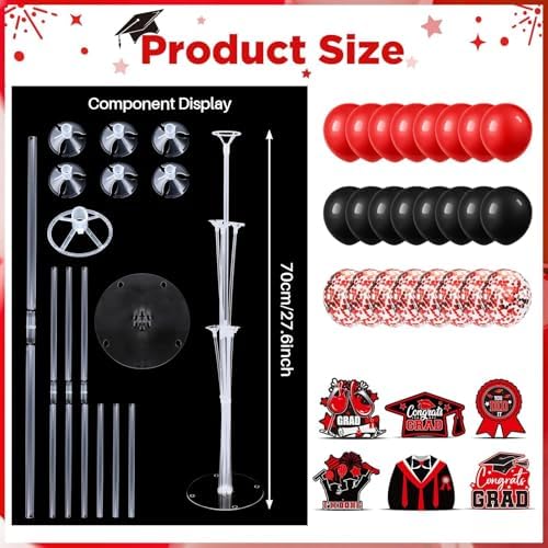 6 Sets 2026 Graduation Balloon Stand Kit for Table Black Red Balloon Class of 2026 Congrats Grad Table Centerpiece Grad Prom Themed Decoration for Grad School College Ceremonies Party Supplies - Image 3