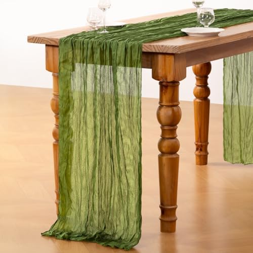DeZerlor Olive Green Cheesecloth Table Runners 2 Pack Fall Runners - Image 4