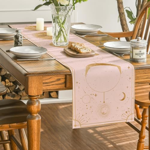 Artoid Mode Pink Astrology Moon Magic Art Table Runner, Seasonal Mystical Gothic Kitchen Dining Table Decoration for Home Party Decor 13x72 Inch - Image 4