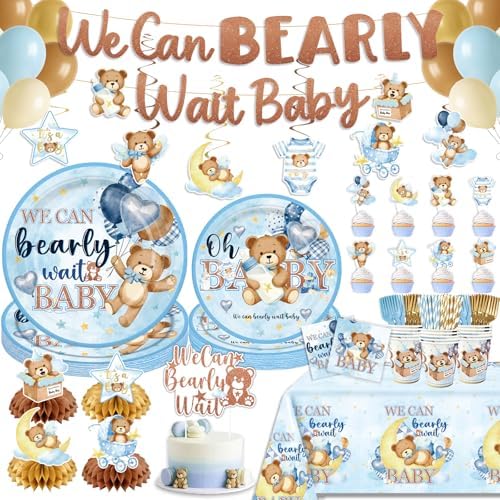 NeoRov 222 Pcs Blue Bear Baby Shower Decorations Tableware Set by NeoRov%C2%AE-Let%E2%80%99sGetBirthdayHappy