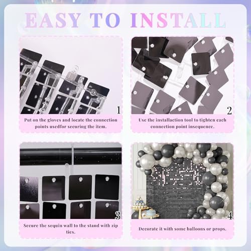 Shimmer Wall Backdrop Black 24Pcs Sequin Panels Decoration - Image 5