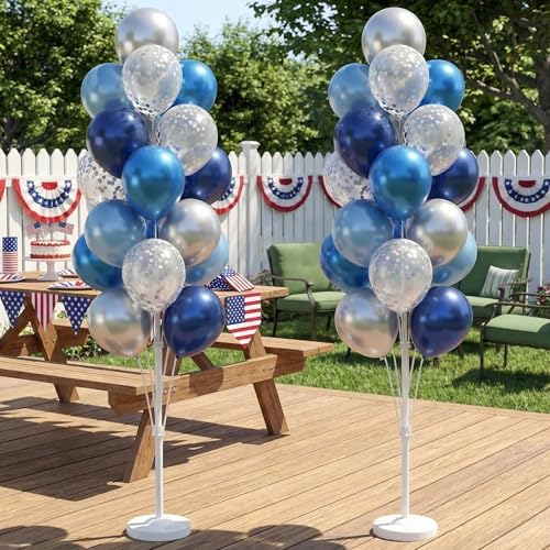 HIINS 2Set Blue Silver Balloon Column Kit With Base&Pole for Party Decor - Image 7