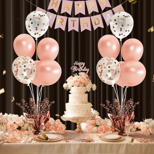 6 Set Rose Gold Christmas Table Balloons Foil Spray Table Centerpiece with Rose Gold and Confetti Balloons Stand Kit for Birthday Party Baby Shower Wedding Bridal Shower Prom Cake Table Decorations - Image 2