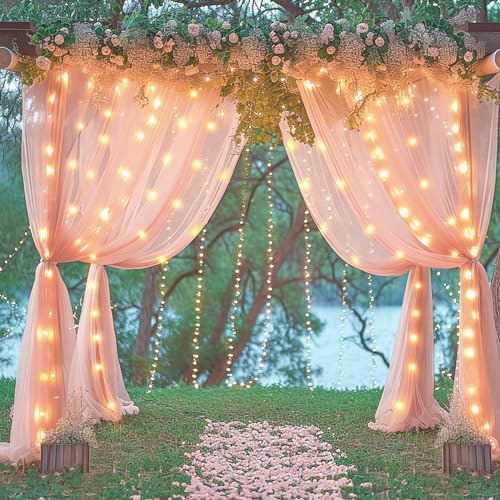 30x10ft Peach Tulle Backdrop Curtain with Lights String for Parites, Sheer Backdrop Curtains for Wedding Baby Shower Birthday Party Photo Shoot Decorations - Image 7