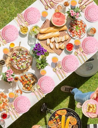 Nkaiso 141Pcs Pink Gold Paper Plates and Napkins Party Supplies-20 Guests - Image 6