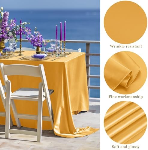TURSTIN 1 Pack Gold Satin Tablecloth 102 x 58 Inch Overlay Table Cover - Image 3