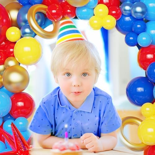 142 Pcs Red Blue Yellow Cartoon Hedgehog Balloon Arch Kit,Gold Circle Twisting Balloons with Exploding Star Foil Balloons for Video Game Theme Birthday Party Carnival Circus Baby Shower Decorations - Image 7