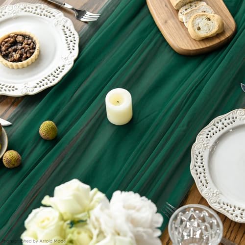 Artoid Mode Dark Green Gauze Table Runner 120 Inch 10FT, Seasonal Sheer Kitchen Dining Holiday Wedding Birthday Baby Shower Table Decor for Home Party - Image 6