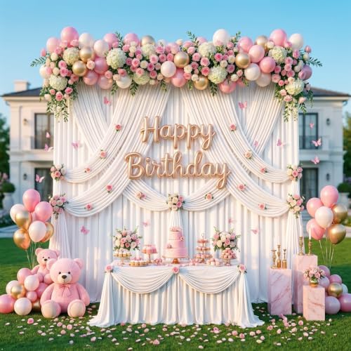 White Backdrop Curtain - 40x10FT Back Drop Curtains for Parties Wrinkle-Free Soft Polyester Photo Backdrop Wedding Decorations Photoground Backdrop Stain-Resistant for Back Drop Stand, 8 Panels - Image 3