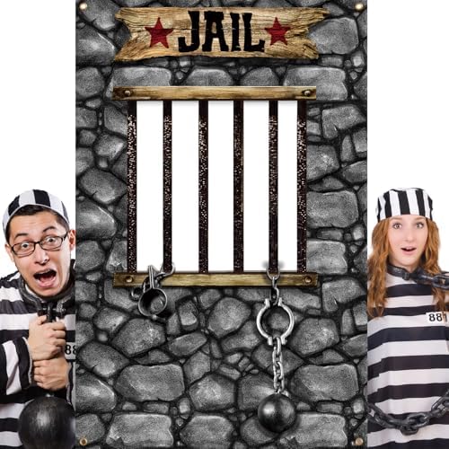 Lunmon 6x4 ft Halloween Backdrop Jail Prison Face Cutout Holes by Lunmon
