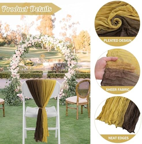 10Ft Cheesecloth Table Runner Boho Gauze Rustic Tie-Dye Long Vintage Romantic Table Runner for Wedding Bridal Shower Party Decor (Mustard Yellow Coffee 1 Pack) - Image 2