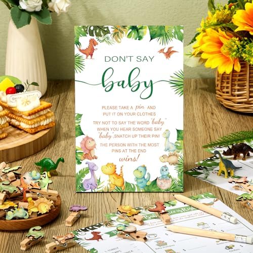 Patelai 321 Pcs Dinosaur Baby Shower Decoration Hatching Soon Games Decor - Image 2