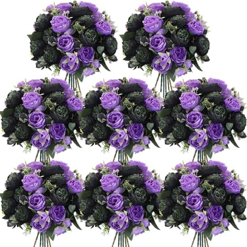 Geosar 8 Bundles Artificial Peonies Flowers,Black, Purple by Geosar