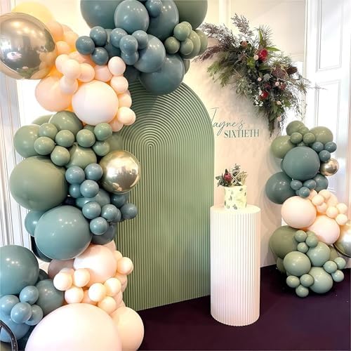 Dusty Sage Green Blue Gold Balloon Garland Kit, 107 PCS Pastel Olive Green Slate Blue Beige Metallic Gold Balloon Arch Kit for Women Men Boho Birthday Wedding Baby Bridal Shower Party Decorations - Image 5