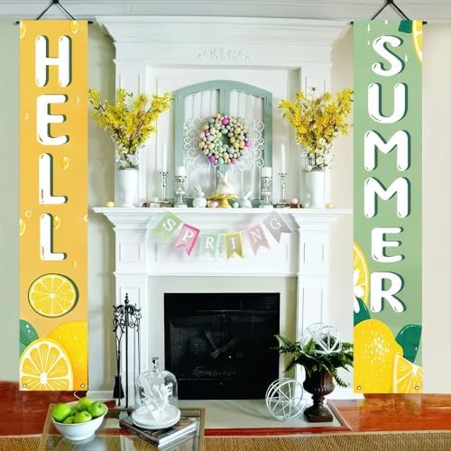 BlissYard 2pcs Hello Summer Door Banner Lemon Porch Banner Sign Sweet Summer Sunshine Front Door Hanging Decor Banners for Seasonal Home Hawaii Tropical Party Outdoor Decorations - Image 5