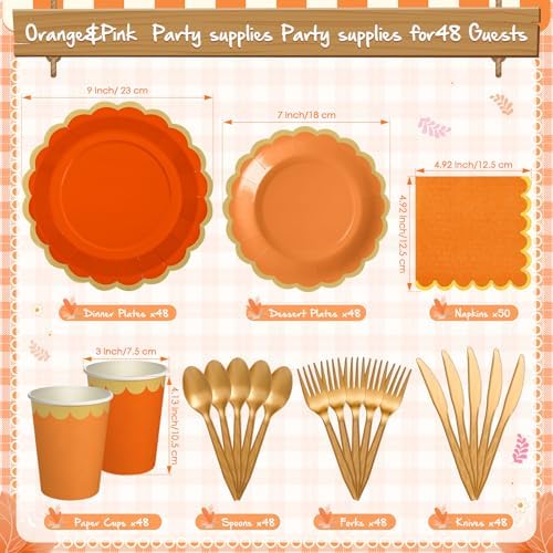 Mimorou 338 Pcs Pink and Orange Plates and Napkins Party Supplies - Image 3