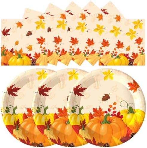 50PCS Fall Paper Plates and Napkins, 7inch Thanksgiving Party Decorations by Unknown