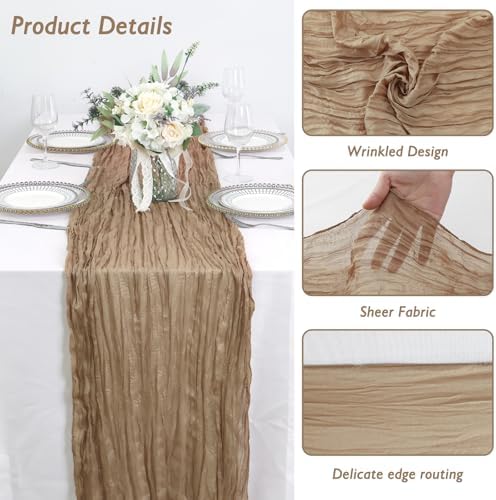 3 Pack Nude Cheesecloth Table Runner 120 Inch Boho Wedding Decor - Image 3