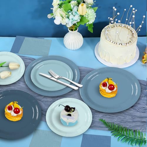 180Pcs Blue Paper Plates Party Supplies Paper Plates and Napkins Serve 60 - Image 7