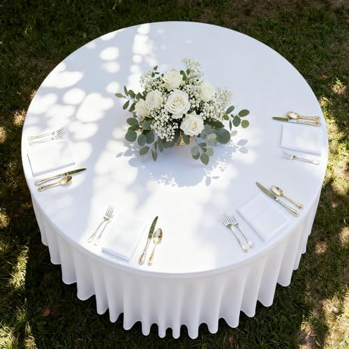 6 Pack White Spandex Table Skirts for 60 Inch Round Tables, Wedding Party - Image 4