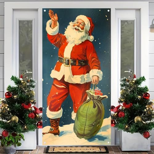BlissYard Christmas Door Cover Santa Vintage 35x71 Inch Polyester - Image 4