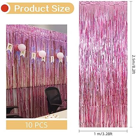 10 Pack Pink Backdrop Curtain 3.2ft x 8.2ft Metallic Tinsel Foil Fringe Curtains Photo Booth Background for Birthday Party Decoration Baby Shower Engagement Wedding Christmas Decoration (Pink) - Image 3