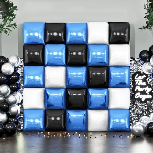 Black Blue White Square Foil Balloon Wall,25Pcs Double Sided Foil Balloons - Image 6