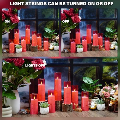 Nimiko Flickering Flameless LED Candles,Battery Operated Candles 9 Pcs with Embedded Star String,Acrylic LED Pillar Candles with Remote,Suitable for Home Decoration to Create an Atmosphere (Pink) - Image 4