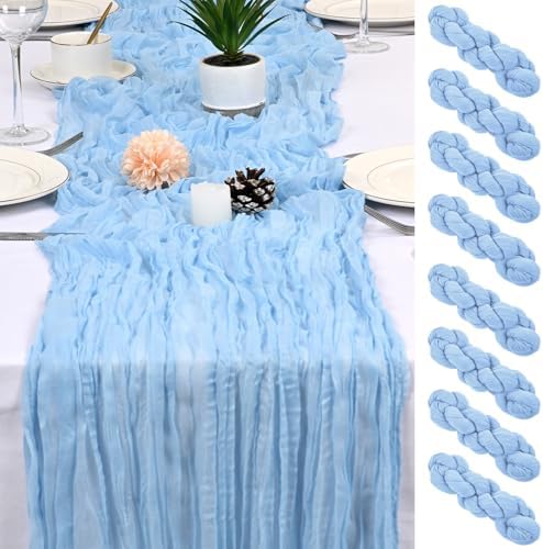 8 Pack LightBlue Cheesecloth Table Runner 17x108 inch Boho Gauze Cheese Cloth Table Runners for Wedding Party Baby Bridal Shower Home Decor by Unknown