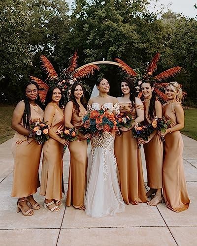 FACINOC Roses Artificial Flowers Teal Orange Bouquet Fall Fake Flower Combo - Image 3