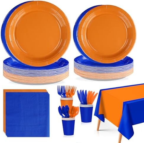 170 Pcs Orange and Blue Birthday Party Decorations, Serves 24 by Greencian