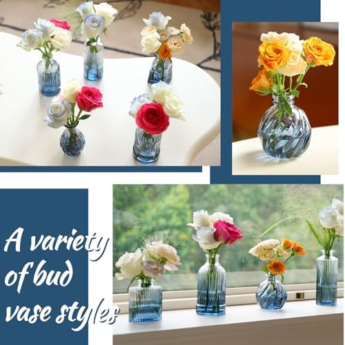 Bud Vases Set of 12, Gradient Blue Glass Vase Vintage Flower Vase for Decor Ribbed Small Bud Vases in Bulk Cute Wedding Birthday Party Centerpieces Table Decoration Home Decor - Image 7