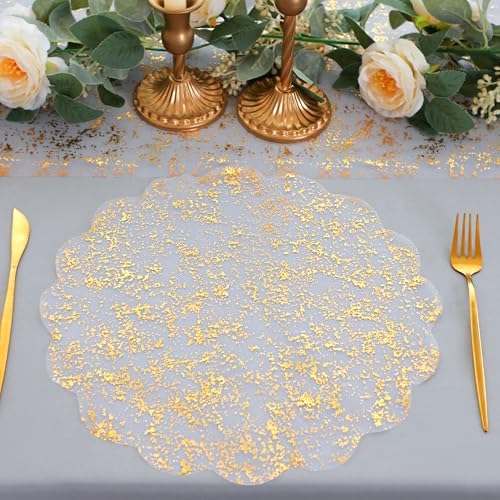 50 Pcs Gold Placemats Scalloped Round 13" Disposable Metallic Foil Charger by Snowkingdom