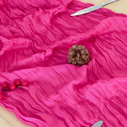 1 Pack Hot Pink Cheesecloth Table Runner 120 Inch Boho Wedding Decor - Image 5