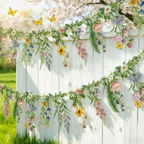 SUNBEAUTY Wildflower Banner 2 Pcs Waterproof Garland 2-Sided Printed Garden Party Flower 2x4.9FT Reusable Pre-stringing Hanging Decor for Garden Tropical Baby Shower Birthday Tea Party Supplies - Image 6
