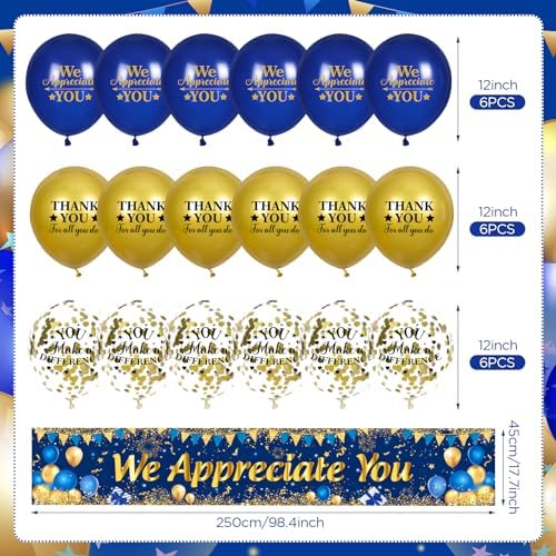We Appreciate You Decorations Blue Gold Appreciate You Banner Yard Sign with 18 Pcs Balloons Thank You for All You Do Banner Employee Staff Appreciation Gifts Teacher Doctor Appreciation Party Decor - Image 5
